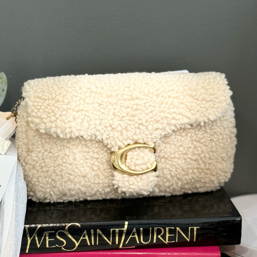 Coach Shearling Clutch in Cream